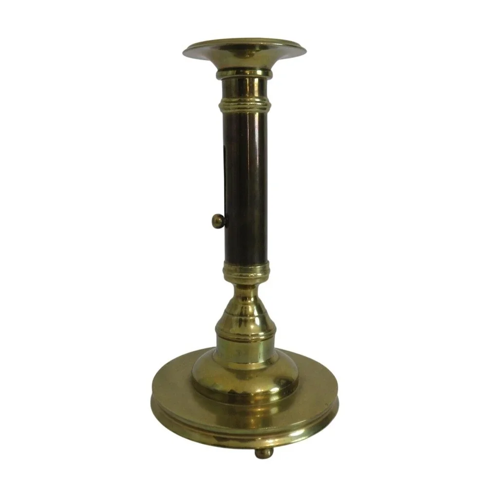 Vintage Brass Candlestick Holder Dark Pillar Accent Push Up Adjustable Candle‎
